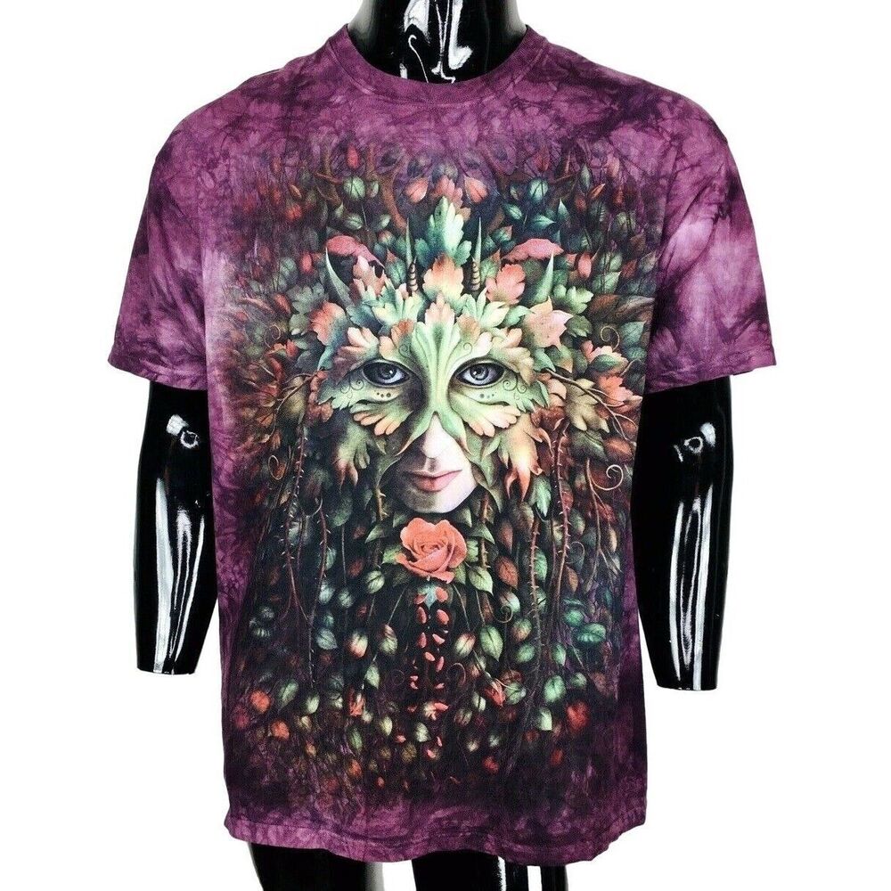 Tie-Dye Floral Horned Masquerade Mask John Shannon VTG Wearable Art Cotton Tee